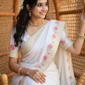 Peach Handwoven Linen Saree