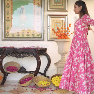 Fuchsia Pink Crushed Silk Lehenga