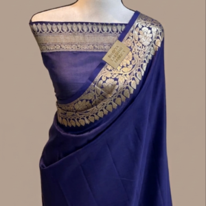 Royal Purple Banarasi Silk Saree | Handloom Gold Zari Floral Border