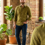 Bhavyaloom Men's 100% Pure Linen Luxury Shirt – Olive Green