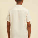 Bhavyaloom mens off white pure linen short sleeve shirt with pocket front view
