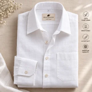Full-Sleeves-Pure-Linen-white-shirt-by-Bhavyaloom
