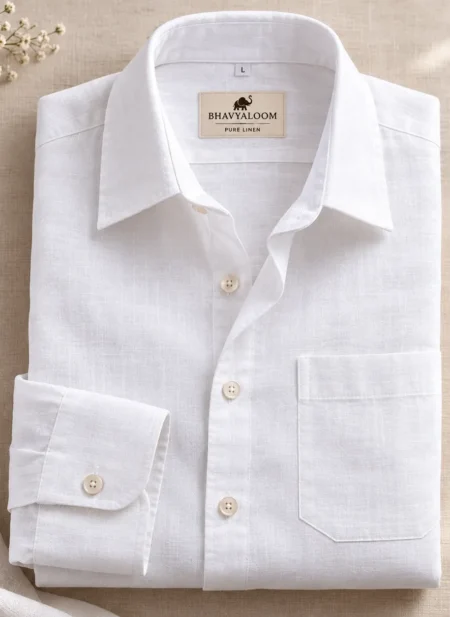 Full-Sleeves-Pure-Linen-white-shirt-by-Bhavyaloom
