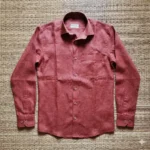 Terracotta Brick Red Pure Handloom Linen Full-Sleeve Casual Shirt for Men By Bhavyaloom