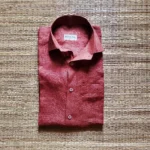 Terracotta Brick Red Pure Handloom Linen Full-Sleeve Casual Shirt for Men By Bhavyaloom